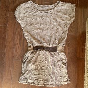 Brown Belted Textured Dress